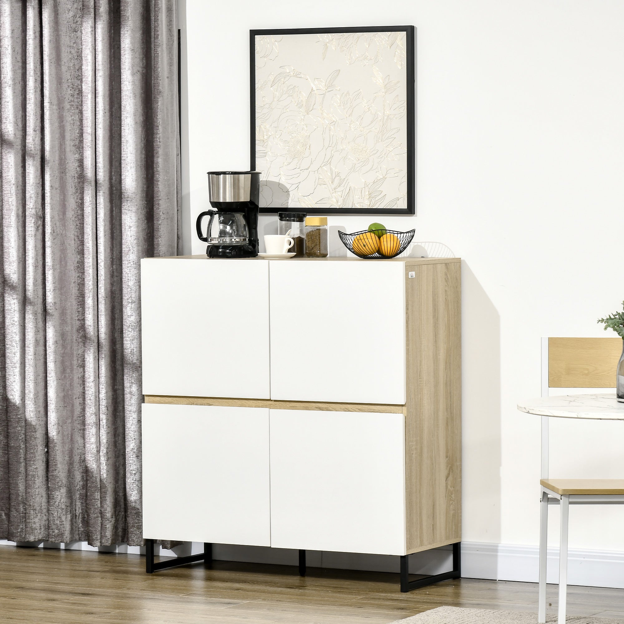 EASYCOMFORT  Credenza moderna multiuso con 4 ante quadrate in legno, 100x41.5x107cm, Bianco