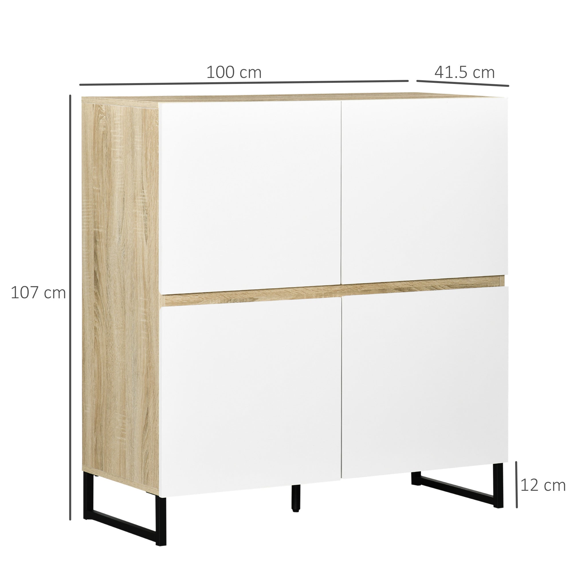 EASYCOMFORT  Credenza moderna multiuso con 4 ante quadrate in legno, 100x41.5x107cm, Bianco