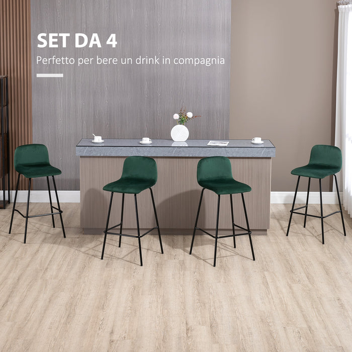 EasyComfort Set 4 Sgabelli Alti con Poggiapiedi per Cucina e Bar, in Poliestere Vellutato, Acciaio e Gommapiuma, 40x45.5x94 cm