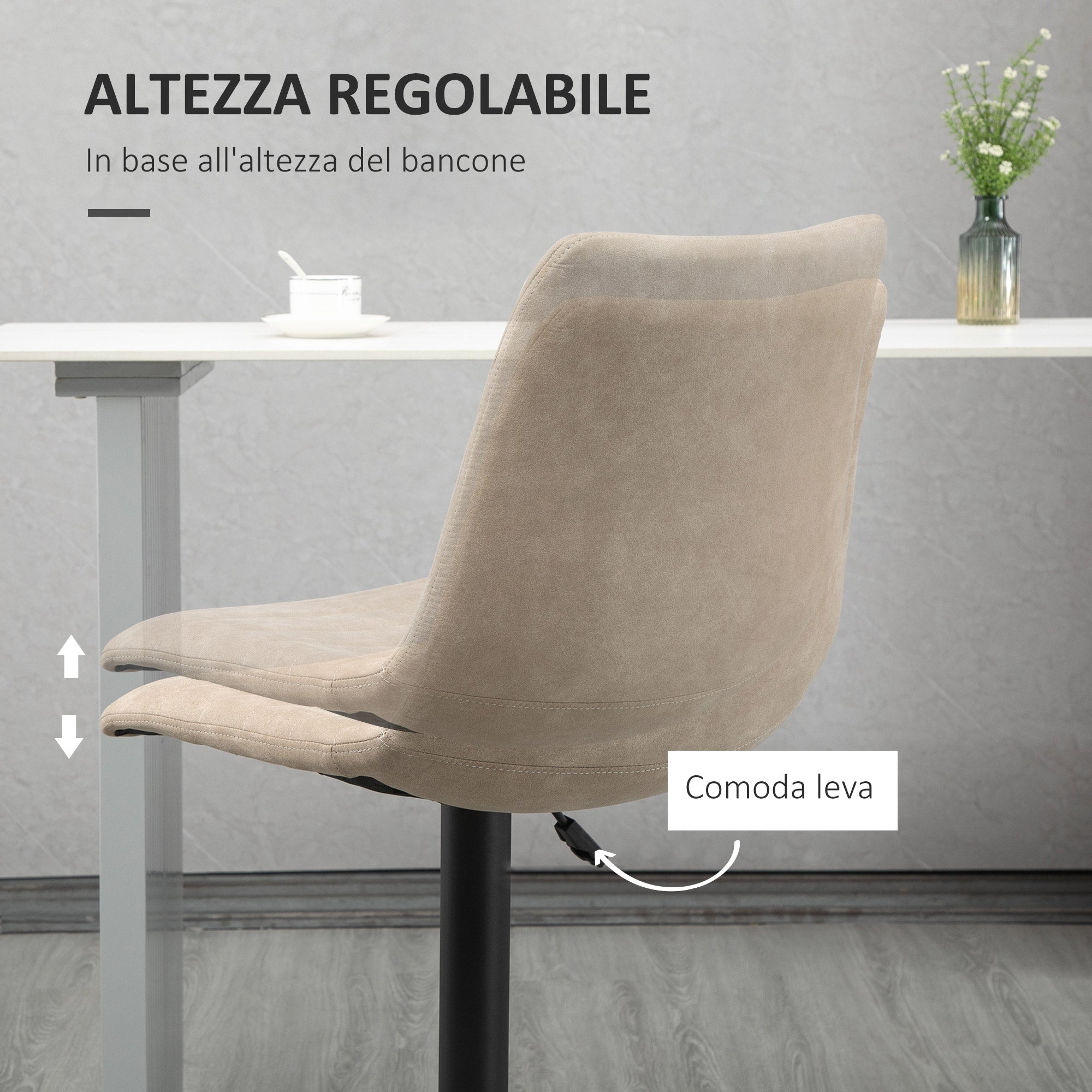 EASYCOMFORT  Sgabelli da Bar Set 2 Pezzi ad Altezza Regolabile, in Acciaio e Poliestere, 47.5x57.5x95-116 cm, Marrone