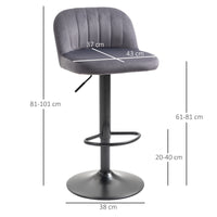 EASYCOMFORT  Set 2 Sgabelli da Bar con Schienale e Poggiapiedi, Girevoli con Altezza Regolabile, Grigio