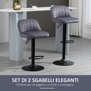 EASYCOMFORT  Set 2 Sgabelli da Bar con Schienale e Poggiapiedi, Girevoli con Altezza Regolabile, Grigio