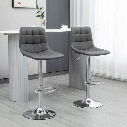 EASYCOMFORT  Set 2 Sgabelli da Bar Girevoli in Similpelle con Schienale e Poggiapiedi, 42x45x89-110cm, Grigio