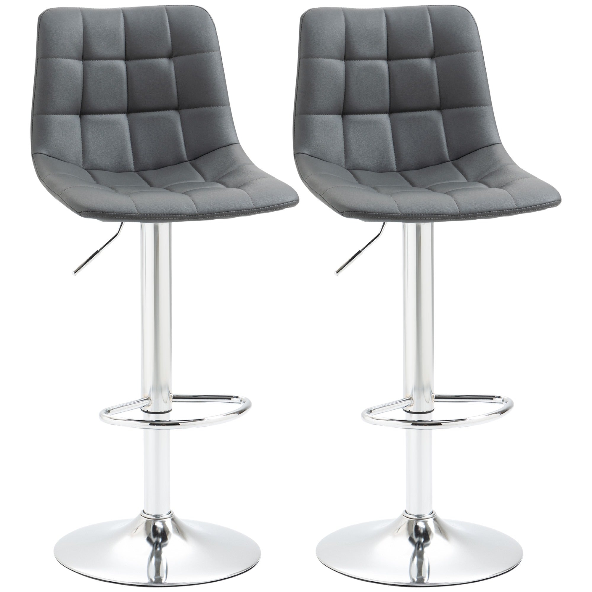 EASYCOMFORT  Set 2 Sgabelli da Bar Girevoli in Similpelle con Schienale e Poggiapiedi, 42x45x89-110cm, Grigio