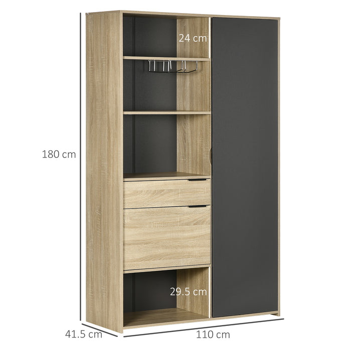 EasyComfort Credenza Moderna con Armadietto, Cassetto e Porta Calici, 110x41.5x180cm, Legno Naturale e Grigio