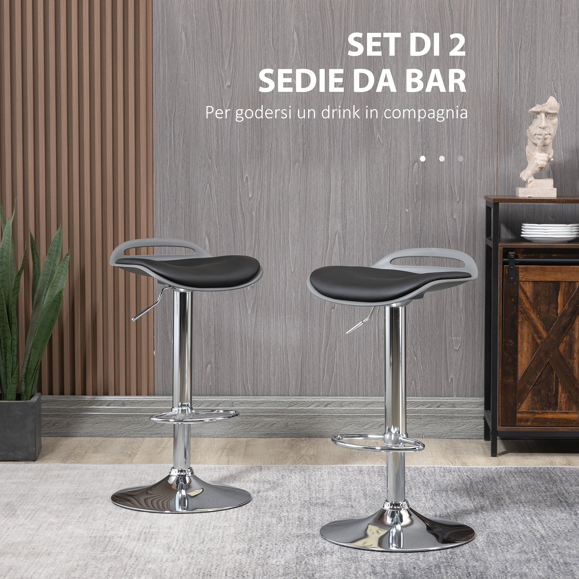 EasyComfort Set di 2 Sgabelli da Bar con Altezza Regolabile e Girevoli con Poggiapiedi, Nero