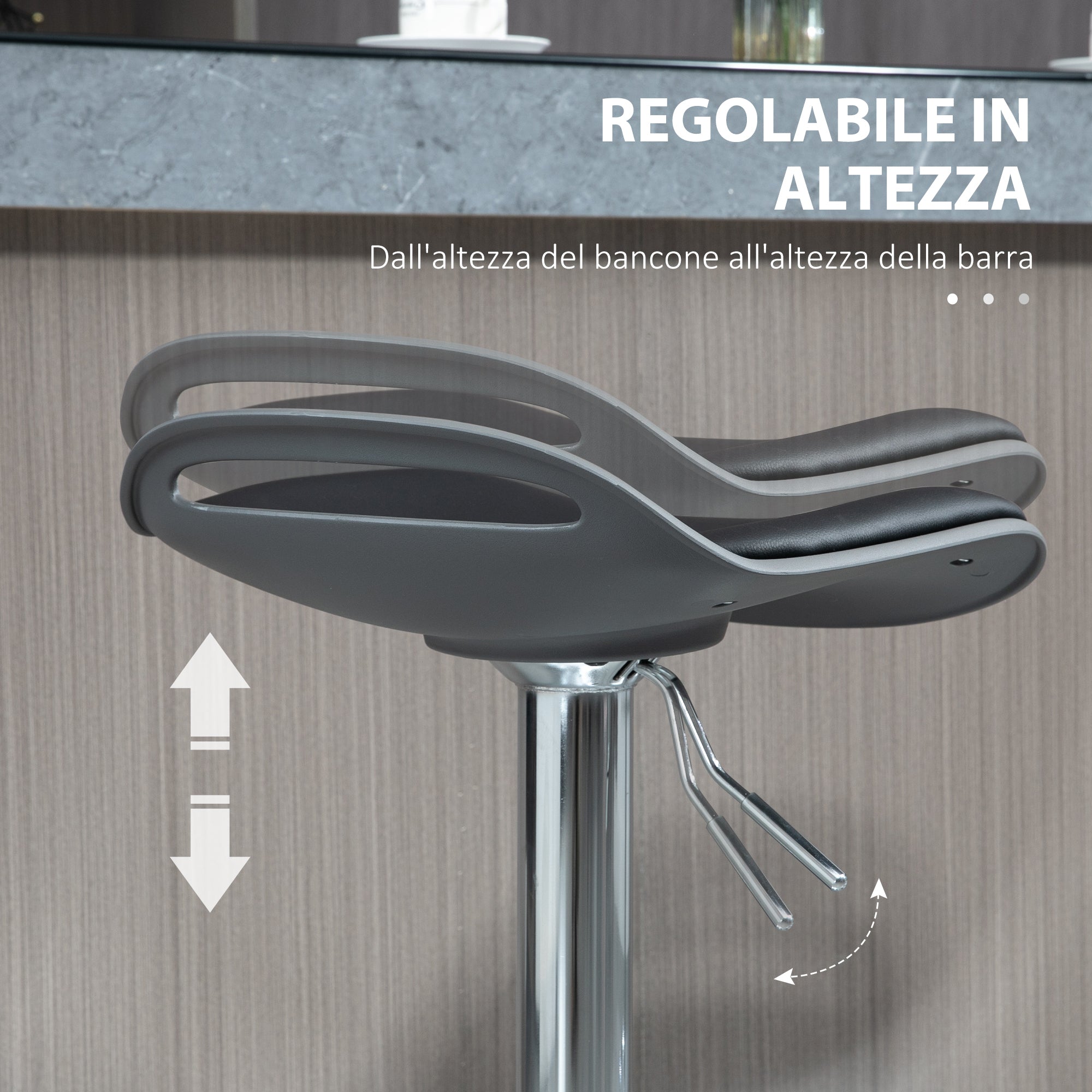 EasyComfort Set di 2 Sgabelli da Bar con Altezza Regolabile e Girevoli con Poggiapiedi, Nero