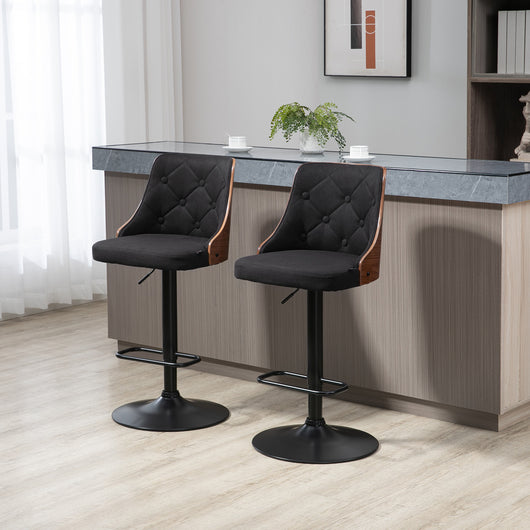 EasyComfort Set 2 Sgabelli da Bar Girevoli ad Altezza Regolabile per Cucina e Soggiorno, 47.5x50x93.5-116 cm, Nero e Noce