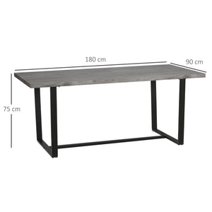 EasyComfort Tavolo da Pranzo Rettangolare Stile Industriale per 8 Persone, 180x90x75cm, Grigio e Nero