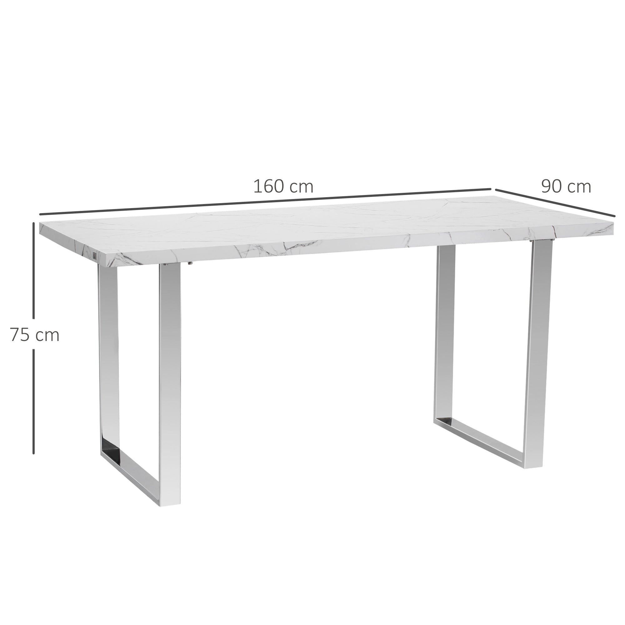 EasyComfort Tavolo da Pranzo Rettangolare per 6-8 Persone Effetto Marmo, 160x90x75cm, Bianco