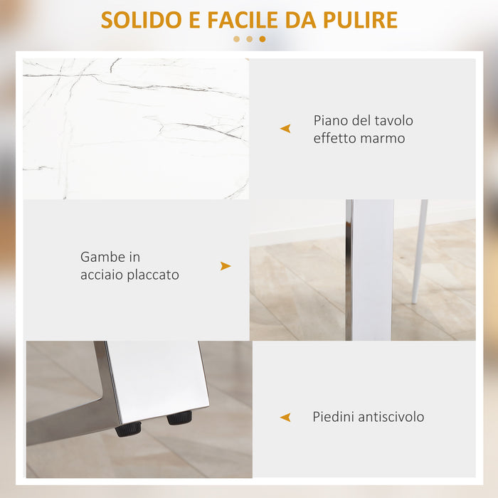 EasyComfort Tavolo da Pranzo Rettangolare per 6-8 Persone Effetto Marmo, 160x90x75cm, Bianco