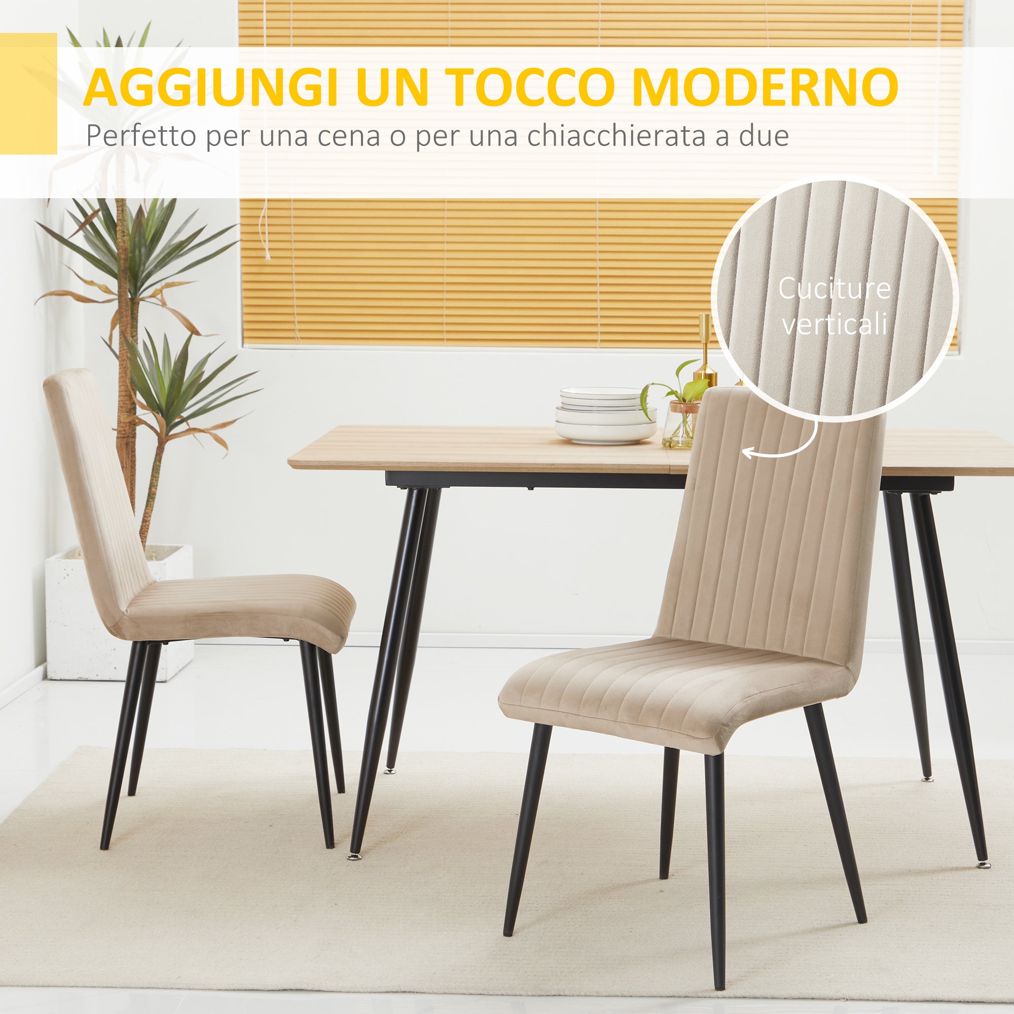 EASYCOMFORT Set 2 Sedie da Cucina Imbottite con Gambe in Acciaio e Design Salvaspazio, 43x58x90 cm