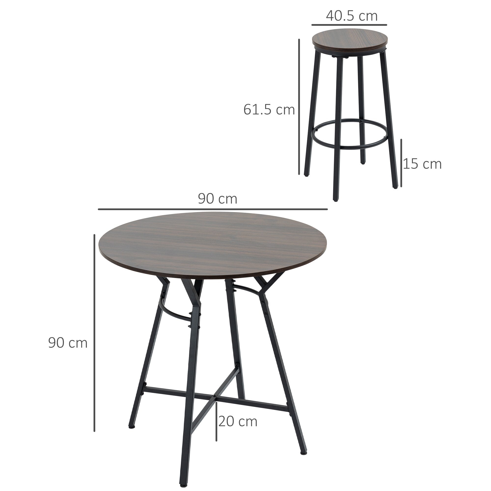 EasyComfort Set da Pranzo con Tavolo e 4 Sgabelli in Stile Industriale, Legno e Acciaio, Colore Noce