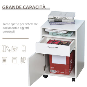 EASYCOMFORT Cassettiera Portadocumenti da Ufficio in Legno con 2 Scomparti e Ruote, Bianco, 40x35x60cm