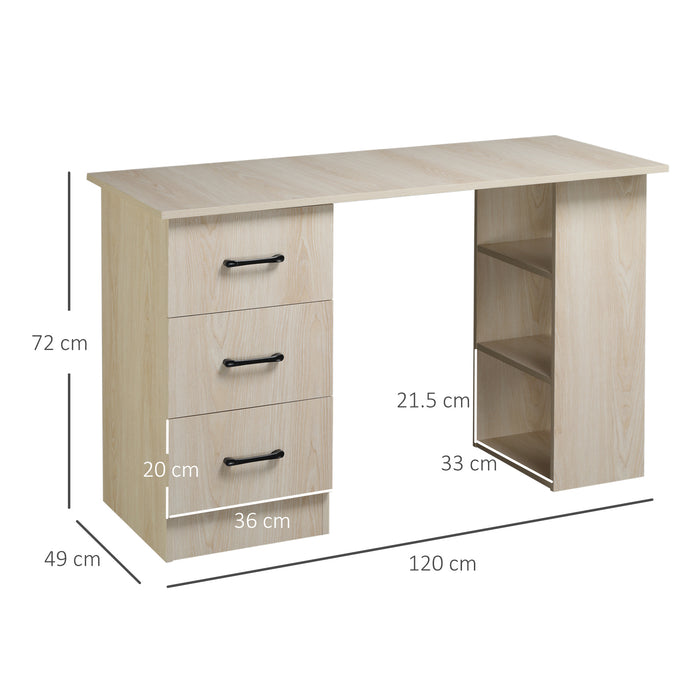 EASYCOMFORT  Scrivania PC Moderna per Camera con 3 Cassetti e 3 Scaffali in Legno per Casa e Ufficio 120x49x72cm