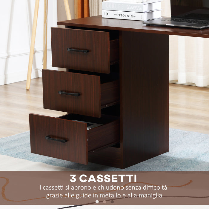 EASYCOMFORT  Scrivania Ufficio con 3 Cassetti e 3 Ripiani in Legno, 120x49x72cm, Noce