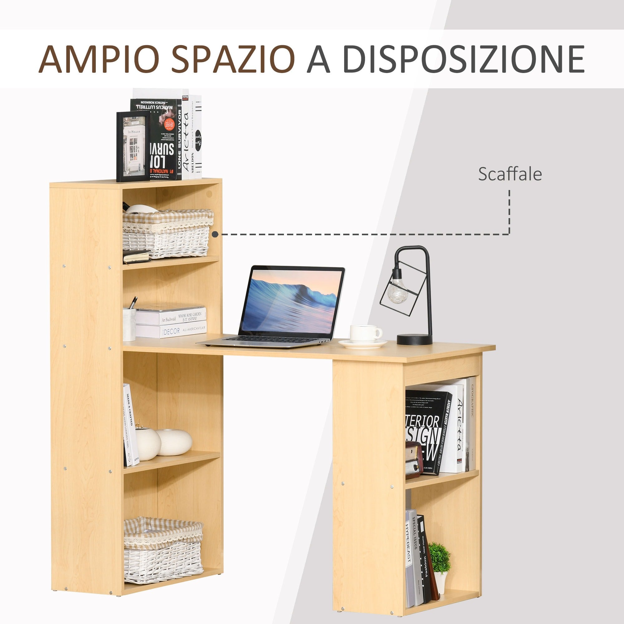 EasyComfort Scrivania Computer con Libreria Salvaspazio, Tavolo da Pranzo per Ufficio e Studio in Truciolato 120x55x120 cm