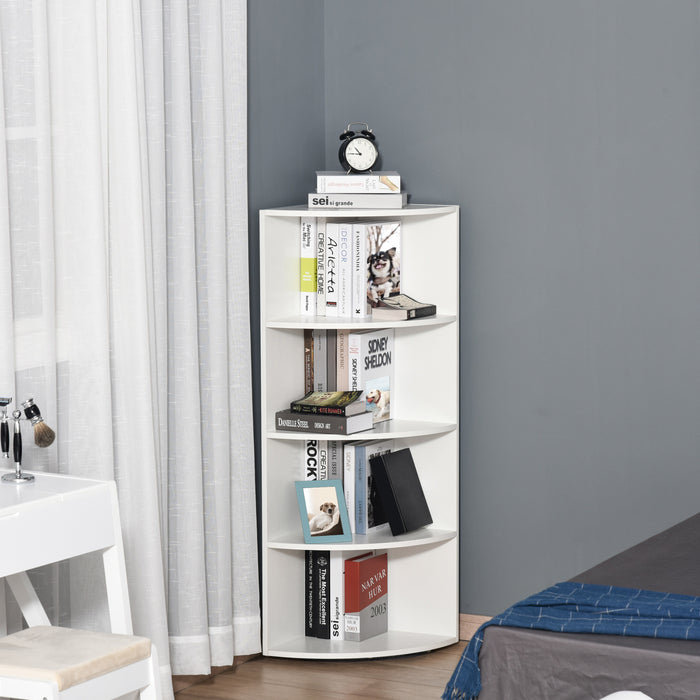 EasyComfort Libreria ad Angolo 4 Ripiani a Muro e Parete 39.5x39.5x120cm Bianco Legno