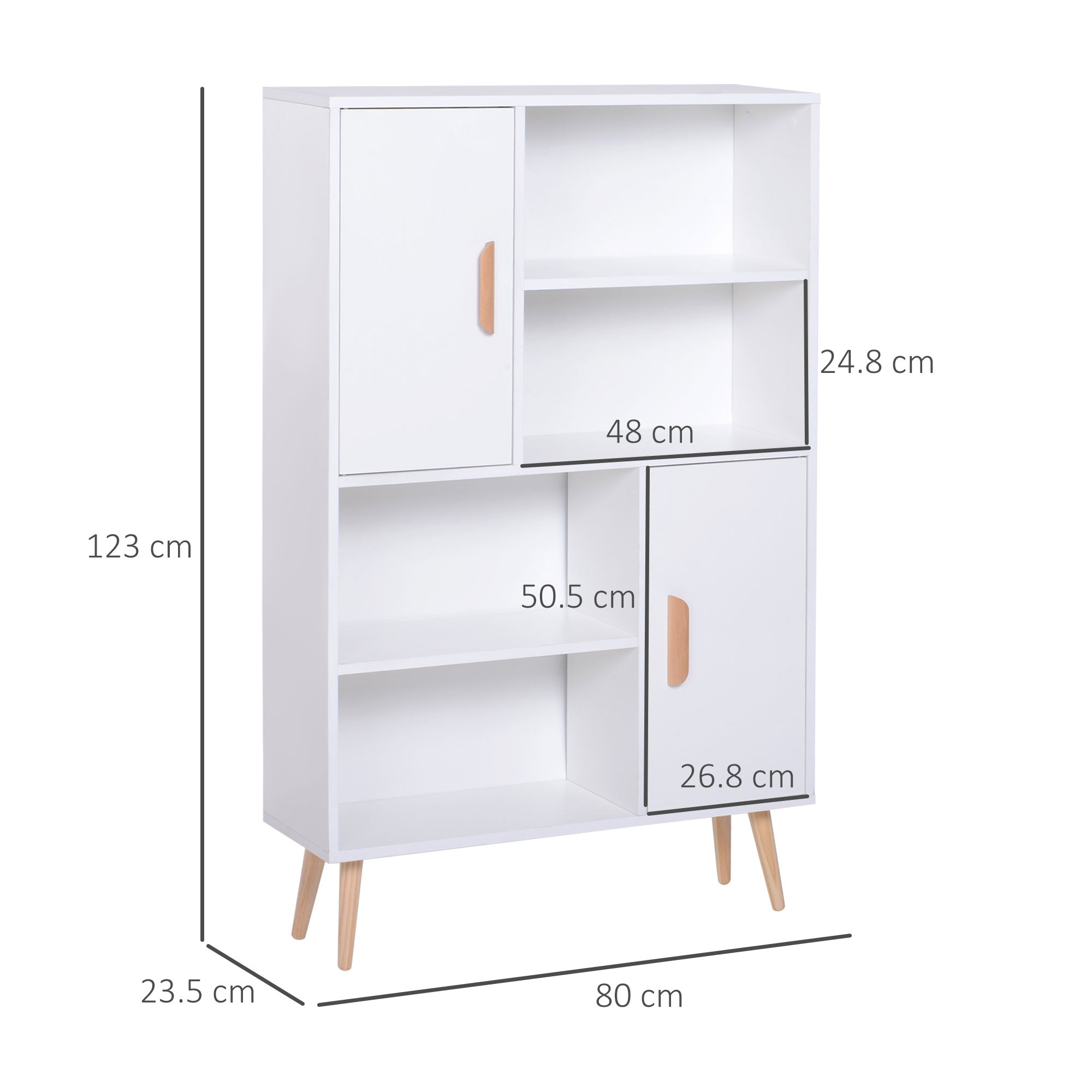 Libreria con Piedini in Legno di Pino Bianco 80x23.5x123 cm