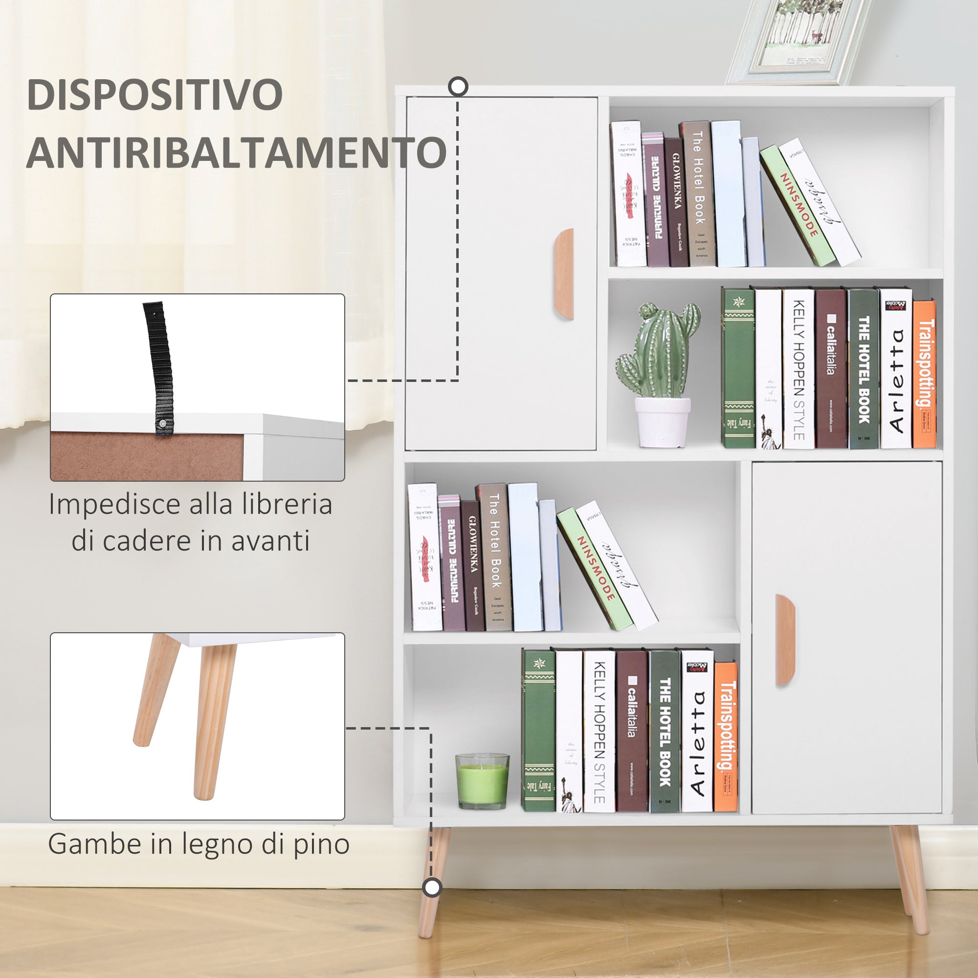 Libreria con Piedini in Legno di Pino Bianco 80x23.5x123 cm