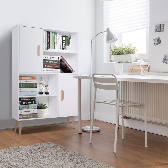 Easycomfort Libreria Scaffale Multifunzionale Salvaspazio con 2 Ante in Legno 80 x 23.5 x 123cm Bianco