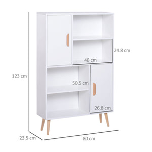 Easycomfort Libreria Scaffale Multifunzionale Salvaspazio con 2 Ante in Legno 80 x 23.5 x 123cm Bianco