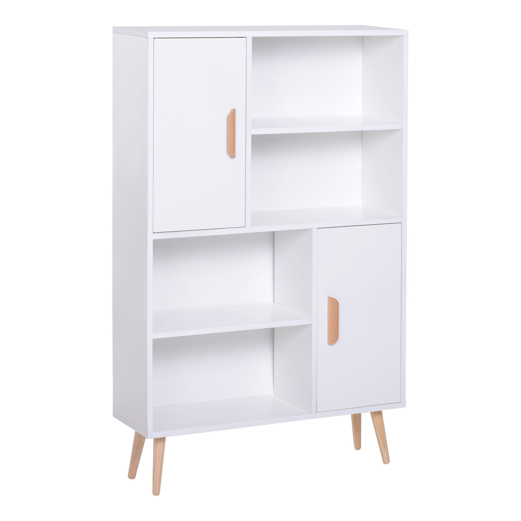 Easycomfort Libreria Scaffale Multifunzionale Salvaspazio con 2 Ante in Legno 80 x 23.5 x 123cm Bianco