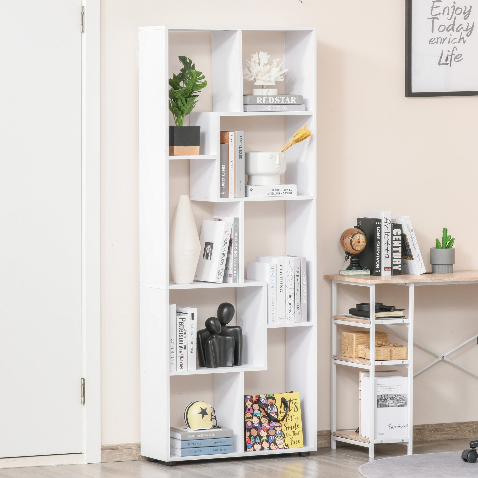 Libreria di Design 8 Ripiani 70x24x178 cm in Legno Truciolare Bianco