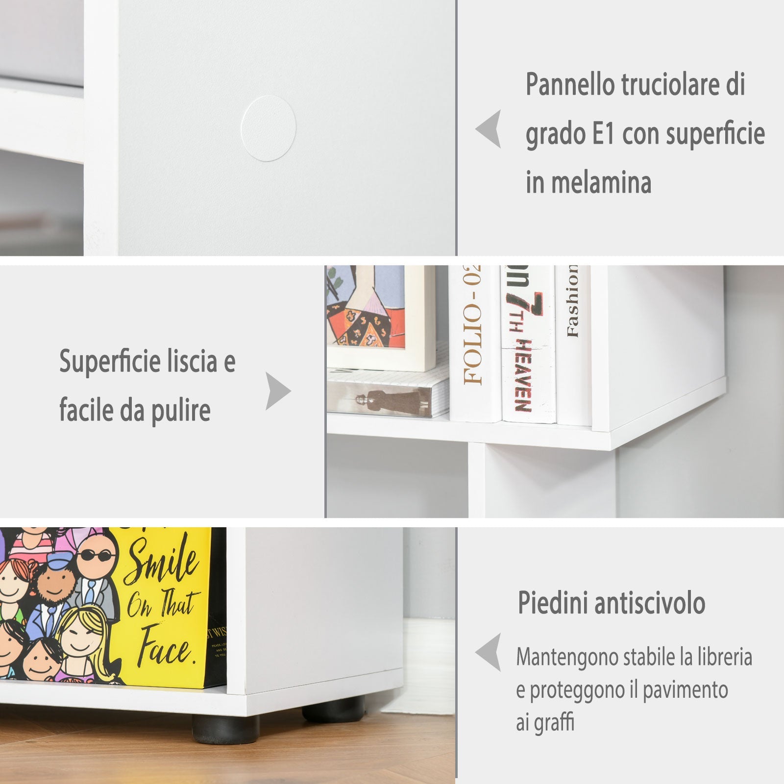 Libreria di Design 8 Ripiani 70x24x178 cm in Legno Truciolare Bianco