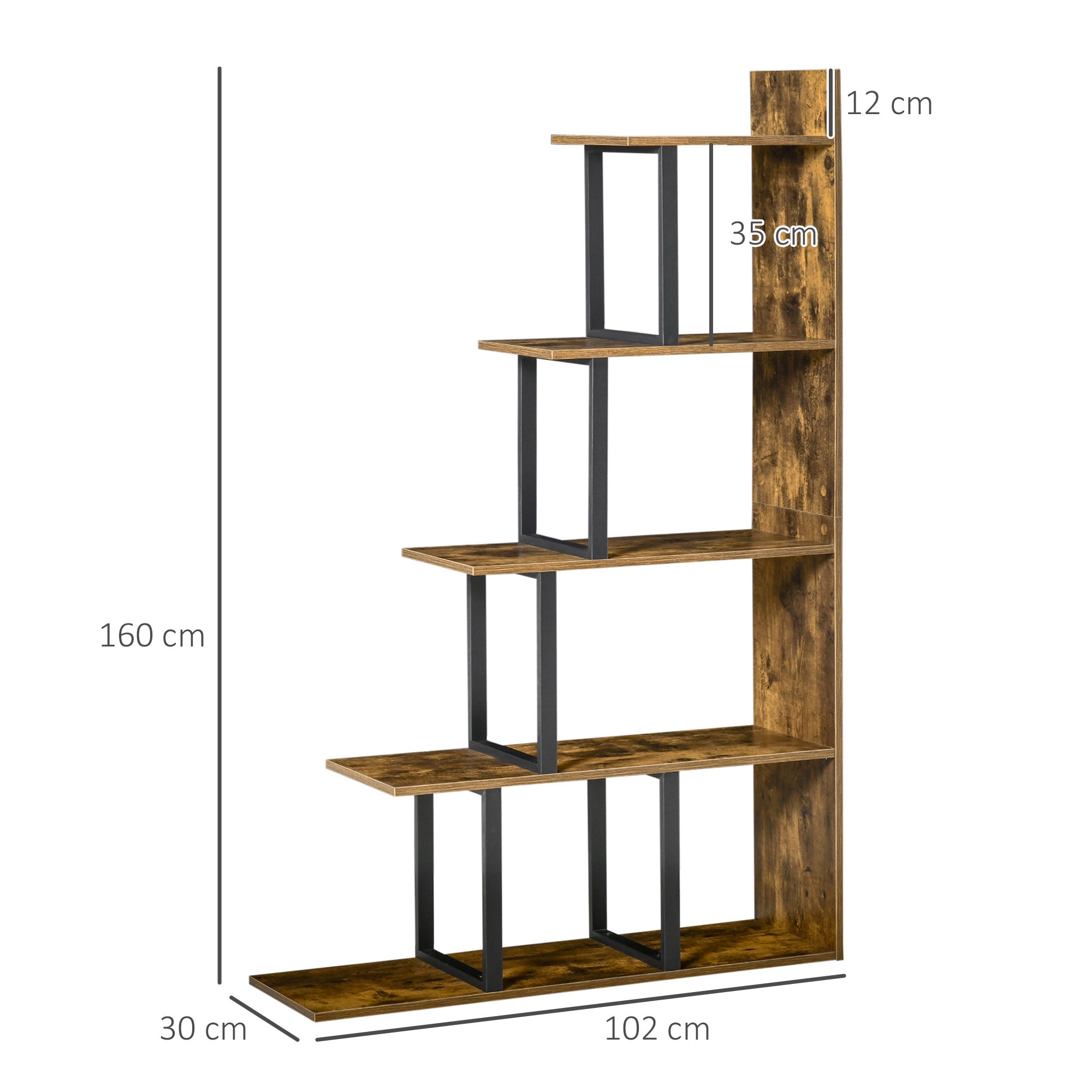 Easycomfort Libreria Antiribaltamento Stile Industriale, Scaffale Vintage con 5 Ripiani in Truciolato, 102x30x160cm