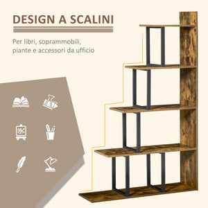 Easycomfort Libreria Antiribaltamento Stile Industriale, Scaffale Vintage con 5 Ripiani in Truciolato, 102x30x160cm