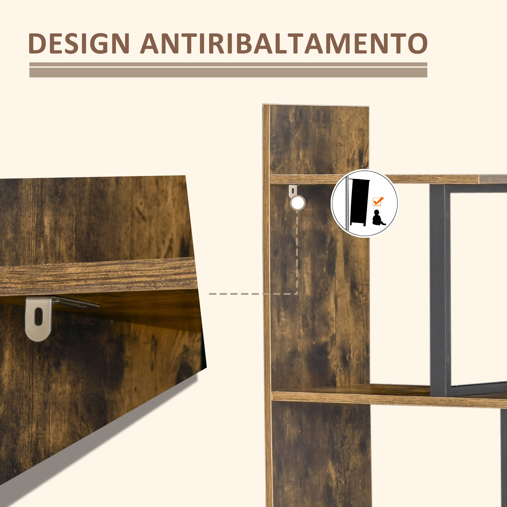 Easycomfort Libreria Antiribaltamento Stile Industriale, Scaffale Vintage con 5 Ripiani in Truciolato, 102x30x160cm