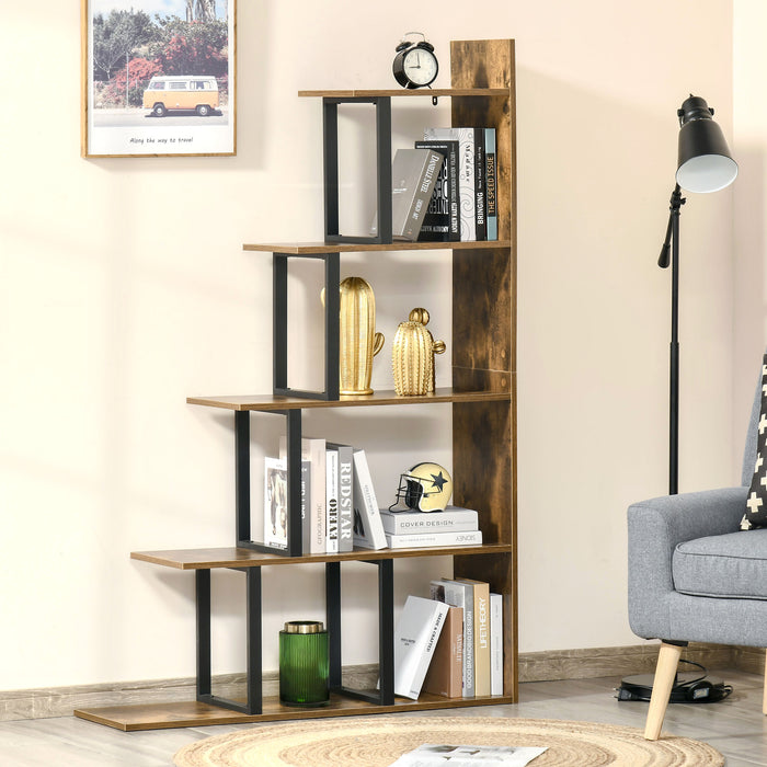 Easycomfort Libreria Antiribaltamento Stile Industriale, Scaffale Vintage con 5 Ripiani in Truciolato, 102x30x160cm