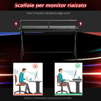 EasyComfort Scrivania da Gaming Ergonomica con Piano Rialzato per Monitor e Gancio Cuffie,Scrivania per Computer in MDF e Acciaio Nero, 140 x 60 x 90cm