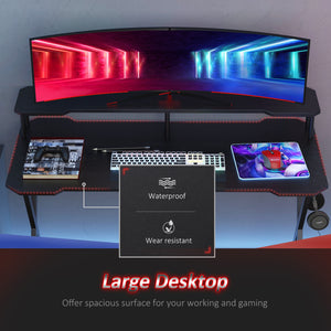 EasyComfort Scrivania da Gaming Ergonomica con Piano Rialzato per Monitor e Gancio Cuffie,Scrivania per Computer in MDF e Acciaio Nero, 140 x 60 x 90cm