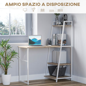 EasyComfort Scrivania Pieghevole con Libreria Salvaspazio in Metallo Bianco e Legno MDF Color Rovere, 106x48x128cm