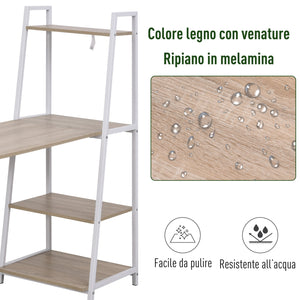 EasyComfort Scrivania Pieghevole con Libreria Salvaspazio in Metallo Bianco e Legno MDF Color Rovere, 106x48x128cm