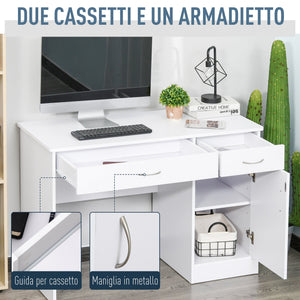 EasyComfort Scrivania Moderna per PC e Computer con 2 Cassetti e 1 Armadietto, Scrivania con Libreria Salvaspazio per Ufficio o Camera in Legno, Bianco