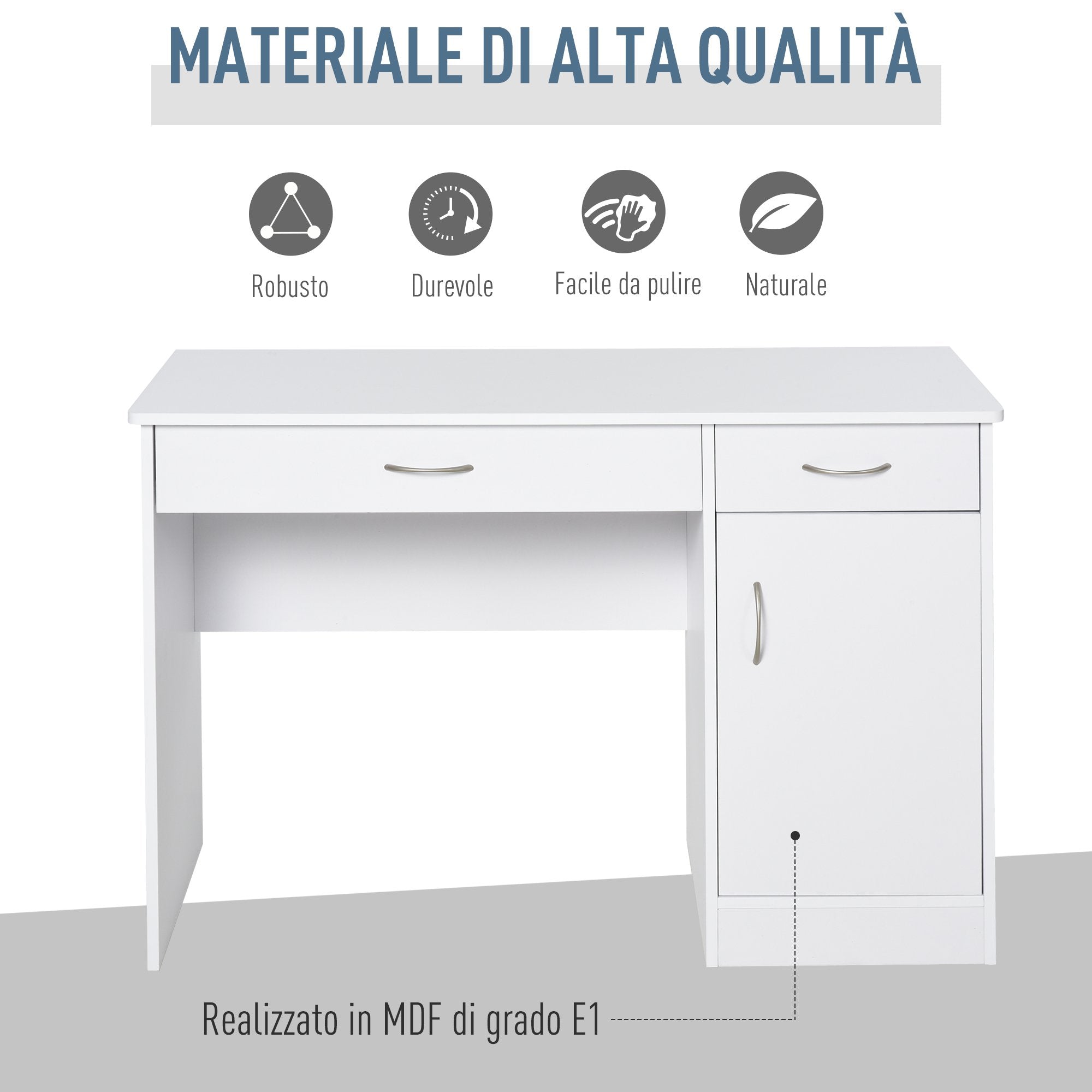 EasyComfort Scrivania Moderna per PC e Computer con 2 Cassetti e 1 Armadietto, Scrivania con Libreria Salvaspazio per Ufficio o Camera in Legno, Bianco