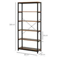 EasyComfort Libreria Verticale in Stile Industriale Vintage, Scaffale Salvaspazio con 6 Mensole in Legno e Metallo Nero, 80x30x180cm