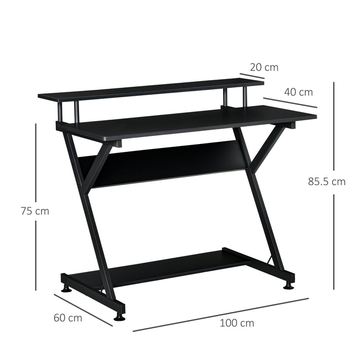 EASYCOMFORT  Tavolo Porta PC Salvaspazio con Ripiano Monitor Rialzato, Scrivania per Computer da Ufficio in Legno, 100x60x85.5cm - Nero