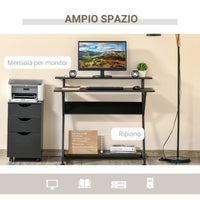 EASYCOMFORT  Tavolo Porta PC Salvaspazio con Ripiano Monitor Rialzato, Scrivania per Computer da Ufficio in Legno, 100x60x85.5cm - Nero