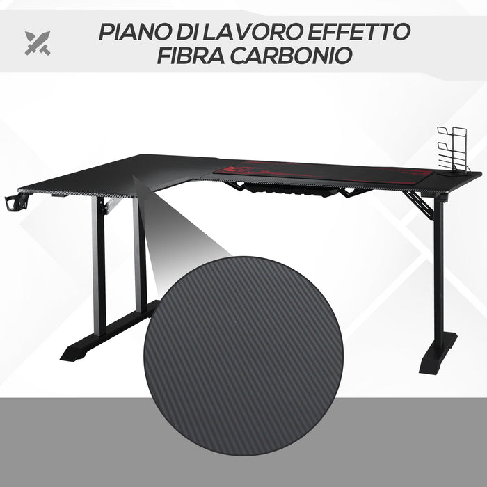 EASYCOMFORT  Scrivania Angolare per Gaming e Ufficio con Gancio per Cuffie, Porta Tazza, Supporto Gamepad e Tappetino - Nero