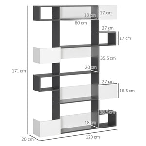 EASYCOMFORT  Libreria Moderna a 5 Livelli con 8 Ripiani Aperti in Truciolato, 120x20x171 cm, Grigia e Bianca