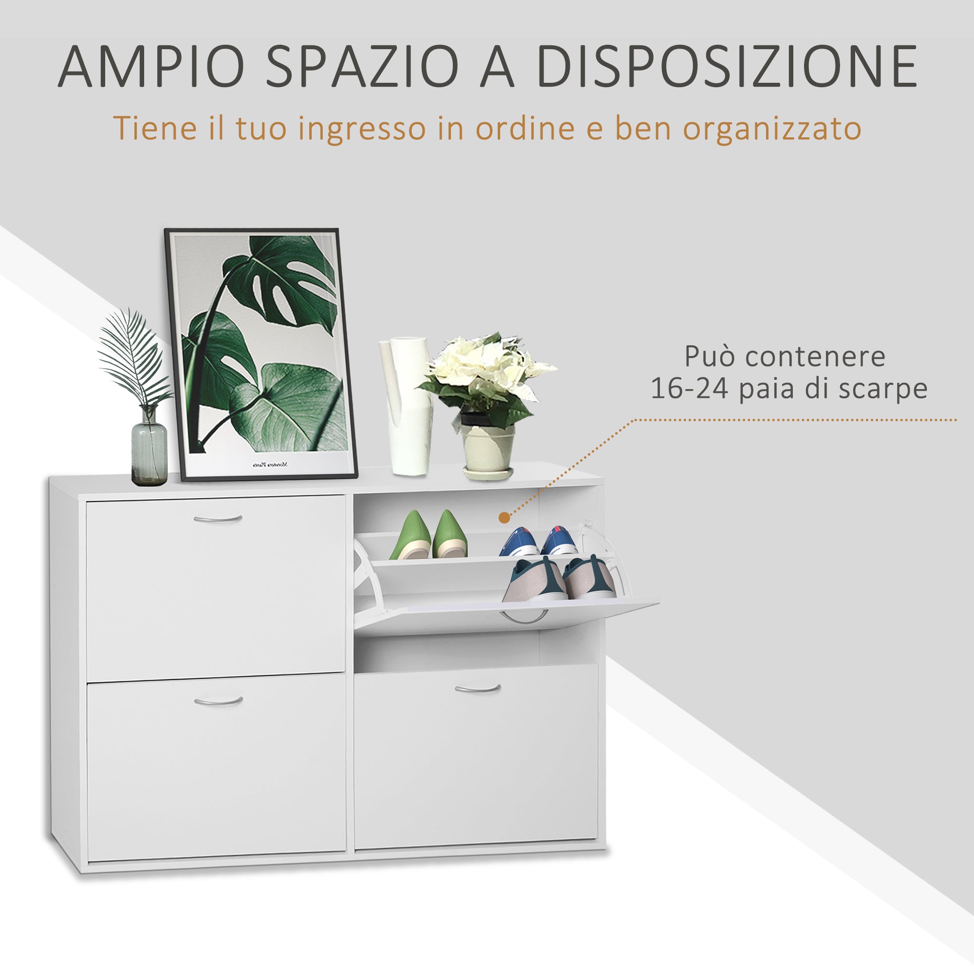 EasyComfort Scarpiera Salvaspazio in Legno per Camera e Ingresso, Capacità 24 Scarpe, 120x24x81cm Bianco