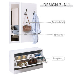 EASYCOMFORT  Mobile per Ingresso in Legno Set 3 Pezzi con Scarpiera, Appendiabiti e Specchio, 80x27x46.5cm - Bianco