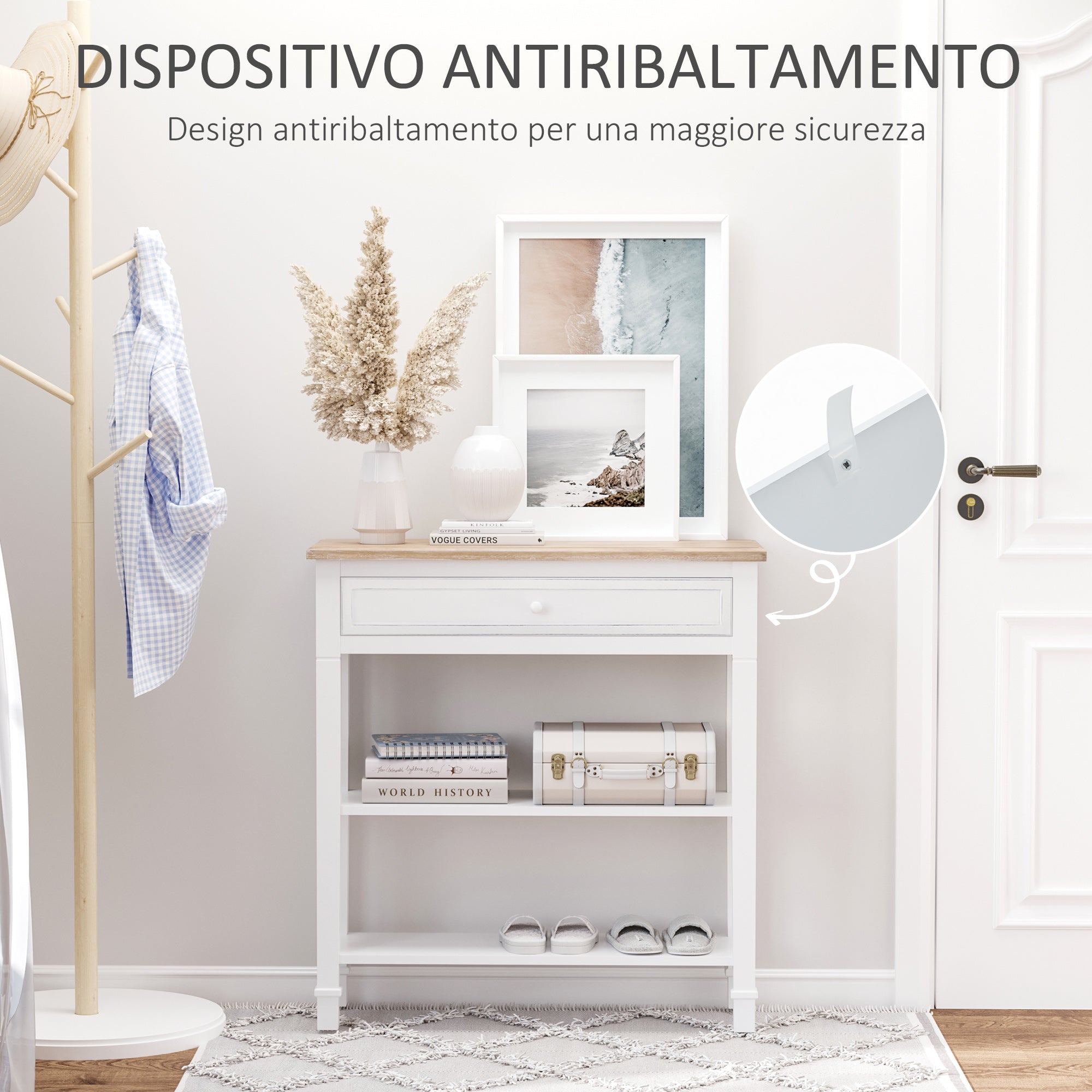 EasyComfort Tavolo Consolle con Cassetto per Ingresso Bianco