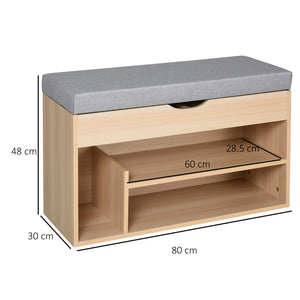 Easycomfort Scarpiera 2 in 1, Panca in Legno con Seduta Imbottita e Scomparto Nascosto, per Entrata/Ingresso, 80 x 30 x 48cm