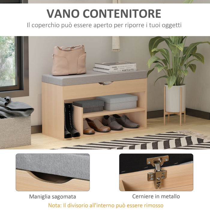 Easycomfort Scarpiera 2 in 1, Panca in Legno con Seduta Imbottita e Scomparto Nascosto, per Entrata/Ingresso, 80 x 30 x 48cm