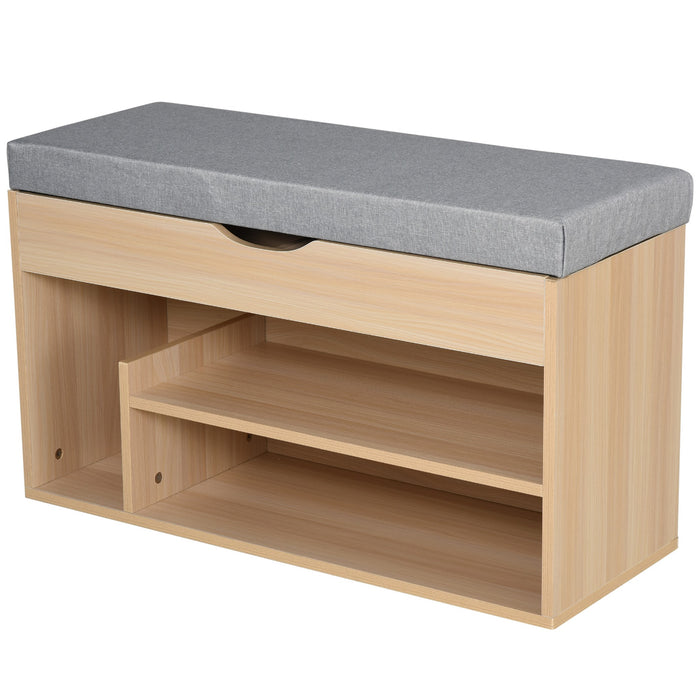 Easycomfort Scarpiera 2 in 1, Panca in Legno con Seduta Imbottita e Scomparto Nascosto, per Entrata/Ingresso, 80 x 30 x 48cm